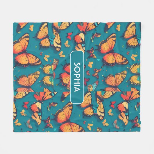 Vlinder Retro Kleurrijk Gepersonaliseerd Patroon Fleece Deken (Voorkant (Horizontaal))