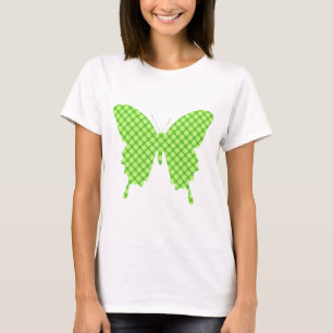 Vlinder, retro stippen, tinten limoengroen t-shirt