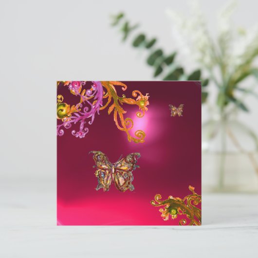 VLINDER  RODE ROBIJN , helder roze geel bruin Kaart (Staand voorkant)