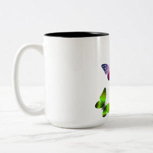 Vlinder, rode vlinder, groene vlinder afbeeldingen tweekleurige koffiemok