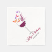 vlinder, rode wijn, Cocktail Paper Napkins Servet (Voorkant)