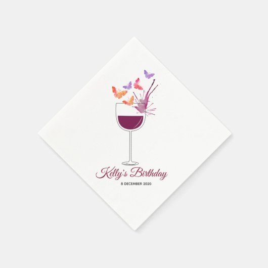vlinder, rode wijn, Cocktail Paper Napkins Servet (Hoek)