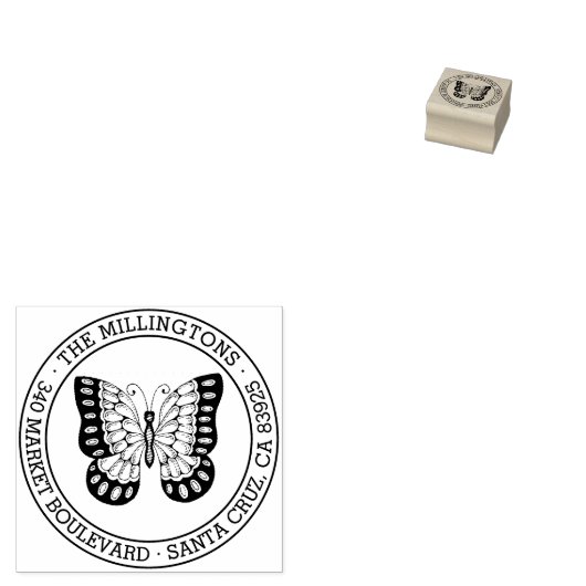 Vlinder | Ronde familienaam Retouradres Rubberstempel (Gestempeld)