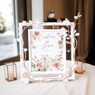Vlinder Roze Bloemen Baby shower Custom Sign Poster