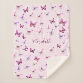  vlinder roze en Paarse meisje Sherpa Deken
