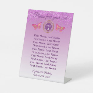 Vlinder & Roze Glitter Tafelnummer Bord  Reclamebord Met Voetstuk