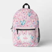 Vlinder Roze Paarse Pastel Bloemen Naam Meisje Bedrukte Rugzak (Voorkant)