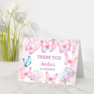Vlinder Roze Paarse Pastel Zomer Meisje Verjaardag Bedankkaart