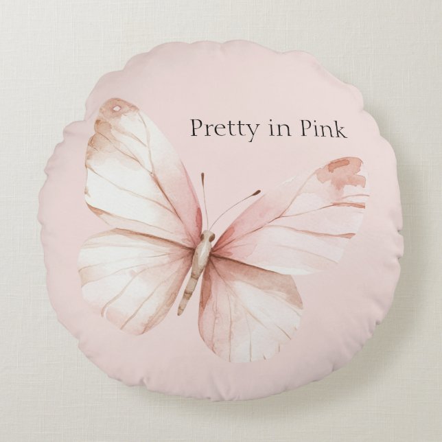 Vlinder Roze Rond Kussen (Voorkant)