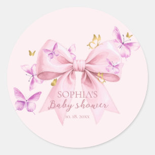 Vlinder Roze Strik Baby Shower  Ronde Sticker