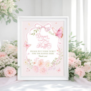 Vlinder Roze Strik Bloemige Luier Tombola Poster