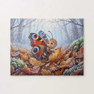 Vlinder rustend in herfstbladeren bij eerste kou N Legpuzzel