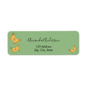 Vlinder saliegroen gouden retouradreslabel etiket (Voorkant)