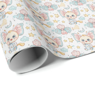 Vlinder Schattige Baby Pastel Waterverf Patroon Cadeaupapier