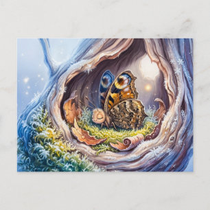 Vlinder Slapend in Boomholte Tijdens Winter Do Briefkaart
