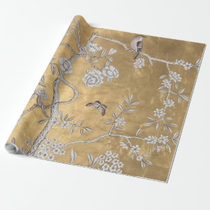 Vlinder & Sparrow Golden Oriental Garden Scene Cadeaupapier
