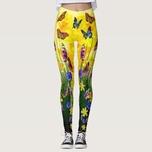 Vlinder Springtime Bloemen Leggings (Voorkant)