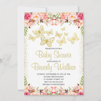 Vlinder thema Baby shower Botanische bloemen Kaart