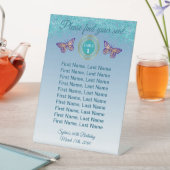 Vlinder & Turquoise Blauwe Glitter Tafel Nummer Bo Reclamebord Met Voetstuk (Insitu)