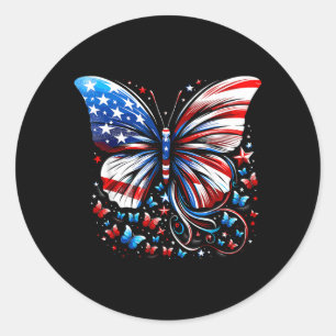 Vlinder USA Vlag Schattig 4 juli Grappig Amerikaan Ronde Sticker