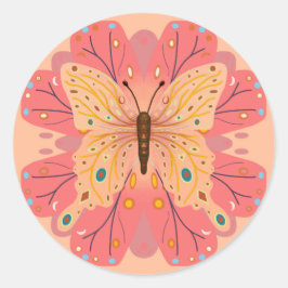 Vlinder Verjaardag Perzik en Roze Ronde Sticker