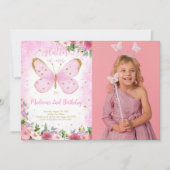 Vlinder Verjaardagsfoto Uitnodiging (Voorkant)