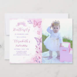 Vlinder verjaardagsuitnodiging met foto kaart