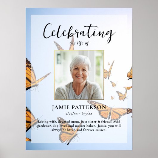Vlinder, Viering van het Leven Foto, Begrafenis Poster (Voorkant)