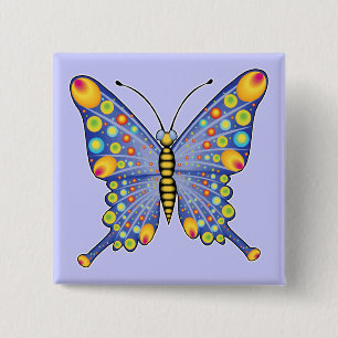 Vlinder Vierkante Button 5,1 Cm