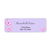 Vlinder violette roze retouradreslabel etiket (Voorkant)