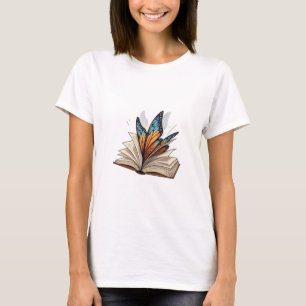 Vlinder Vleugels die opstijgen uit een open boek T-shirt
