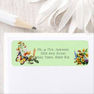 Vlinder, Vogel en Lente Bloemen Etiket