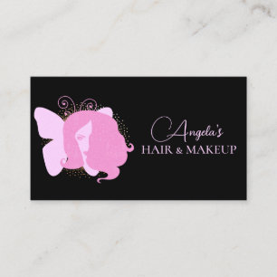 Vlinder Vrouw Make-up Salon Roze Zwart Script Visitekaartje