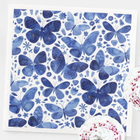 Vlinder Waterverf Blauw en Wit Patroon