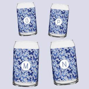 Vlinder Waterverf Blauw Monogram Initiaal Blikvorm Glas