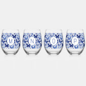 Vlinder Waterverf Blauw Monogram Initiaal Wijnglas Zonder Voet (Voorkant)