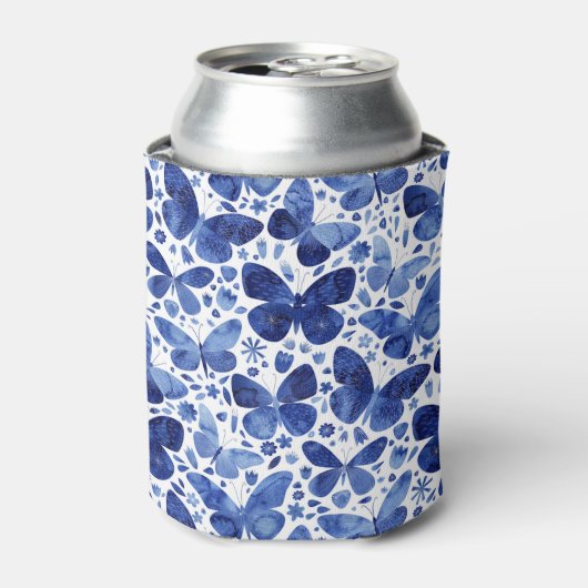 Vlinder Waterverf Blauwe Koelbox Blikjeskoeler (Blikje Voorkant)