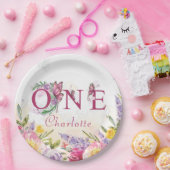 Vlinder Waterverf Bloemen Eerste Verjaardag Papieren Bordje (Feest)