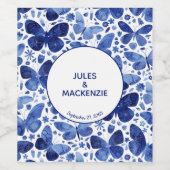 Vlinder Waterverf Indigo Blauw Bruiloft Wijn Etiket (Enkel label)