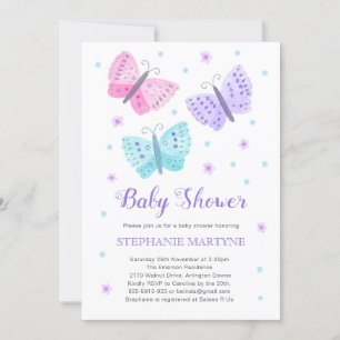 Vlinder Waterverf Paarse Aqua Baby shower Kaart