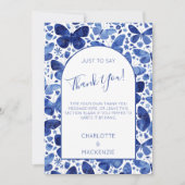 Vlinder Waterverf Patroon Blauw en Wit Bedankkaart (Voorkant)