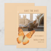 Vlinder Waterverf Trouwfoto Save the Date Kaart (Voorkant / Achterkant)