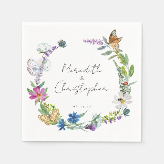 Vlinder Wildbloemen Bruiloft Servet (Voorkant)