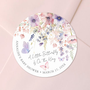 Vlinder Wilde Bloem Baby Shower Ronde Sticker
