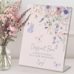 Vlinder Wilde Bloem Bruids Bruiloft Dessert Bar Reclamebord Met Voetstuk