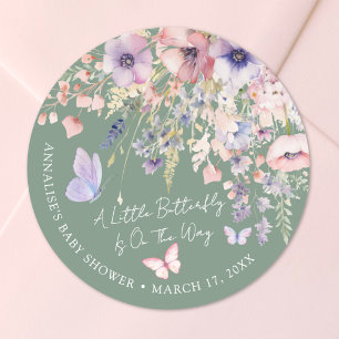 Vlinder Wilde Bloem Groene Baby Borrel Ronde Sticker