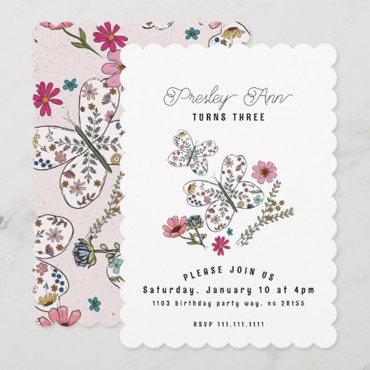 Vlinder Wilde Bloem Kaart (Voorkant / Achterkant)