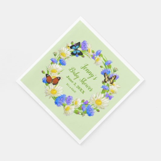 Vlinder Wilde Bloemen Baby Shower Papieren Servett Servet (Hoek)