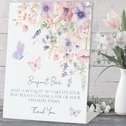 Vlinder Wilde Bloemen Boeket Bloemen Bar Reclamebord Met Voetstuk