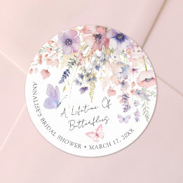 Vlinder Wilde Bloemen Bruidsdiner Ronde Sticker